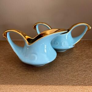 Blue Pearl China Co Creamer and Sugar Bowl - Gold Tone Rim, Genie Style Art Deco